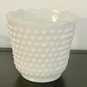 Vintage Fire King Milk Glass Oven Ware Hobnail & Bar Pattern White Bowl Vase